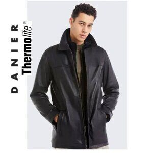 Danier Black Leather Jacket Thermolite Lining Size L Classic Moto Bomber Style